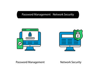 Fototapeta premium Cybersecurity Icons for Secure Password Storage and Network Protection Systems