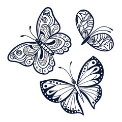 Fototapeta premium Monarch butterfly silhouettes collection, vector illustration isolated on white background.