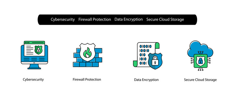 Secure Firewall and Cloud Icons for Cybersecurity Encryption Systems