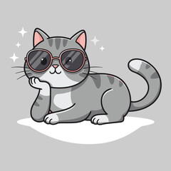 Cute cartoon black kitten character with a smile and fluffy fur, designed as a playful pet illustration