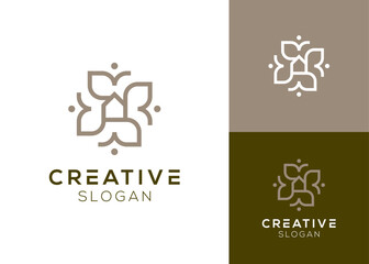 R rotation and house with leaf or flower elements logo design for real estate or hotel