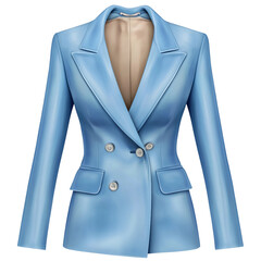  Elegant women's jacket made of thick light blue fabric isolated on transparent background.