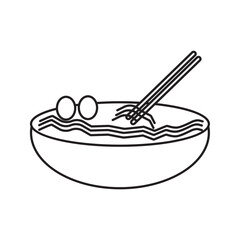 icon Noodles in a bowl with chopsticks. Simple image of noodles being lifted from a bowl using chopsticks. 10 EPS