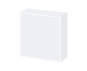 White closed box Mockup. Square packing or furniture. Closed wooden, paper, cardboard or plastic packaging 3d Vector realistic. Blank template. Ready for design. EPS 10.