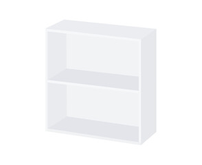 Shelf with two sections isolated on white background. White empty shelve mock up. Vector realistic 3d illustration. Blank template. Furniture for home or office interior. 