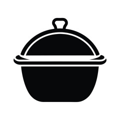 Black and White Cooking Pot Icon with Lid