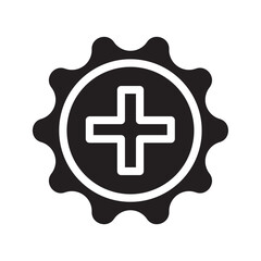 Settings icon with add sign. Settings icon and new, plus, positive symbol. Icon, create, extra, gear, more, plus, work, add, addition, black, business