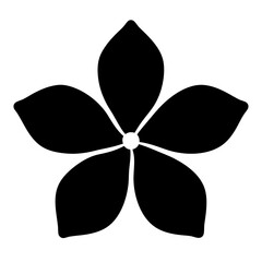 Simple black five petal flower on a white background in silhouette