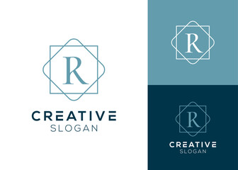 Luxury R letter with modern line border logo design for boutique, fashion, real estate and hotel