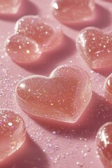 Obraz premium Pink Heart Shaped Glitter Candies on Pastel Surface