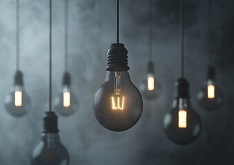 Hanging light bulbs in dark room