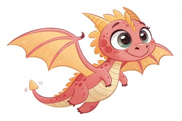 Naklejka premium Cute baby dragon cartoon flying with white background