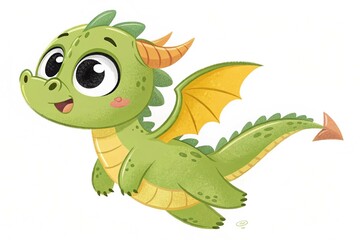 Fototapeta premium Cute baby dragon cartoon flying with white background
