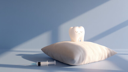 Dental care tooth extraction sleeping tooth on pillow with syringe dental health seo optimized image