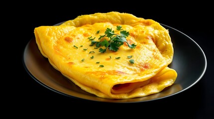 Fluffy Golden Omelet with Herbs &ndash; Studio Shot on Black Background