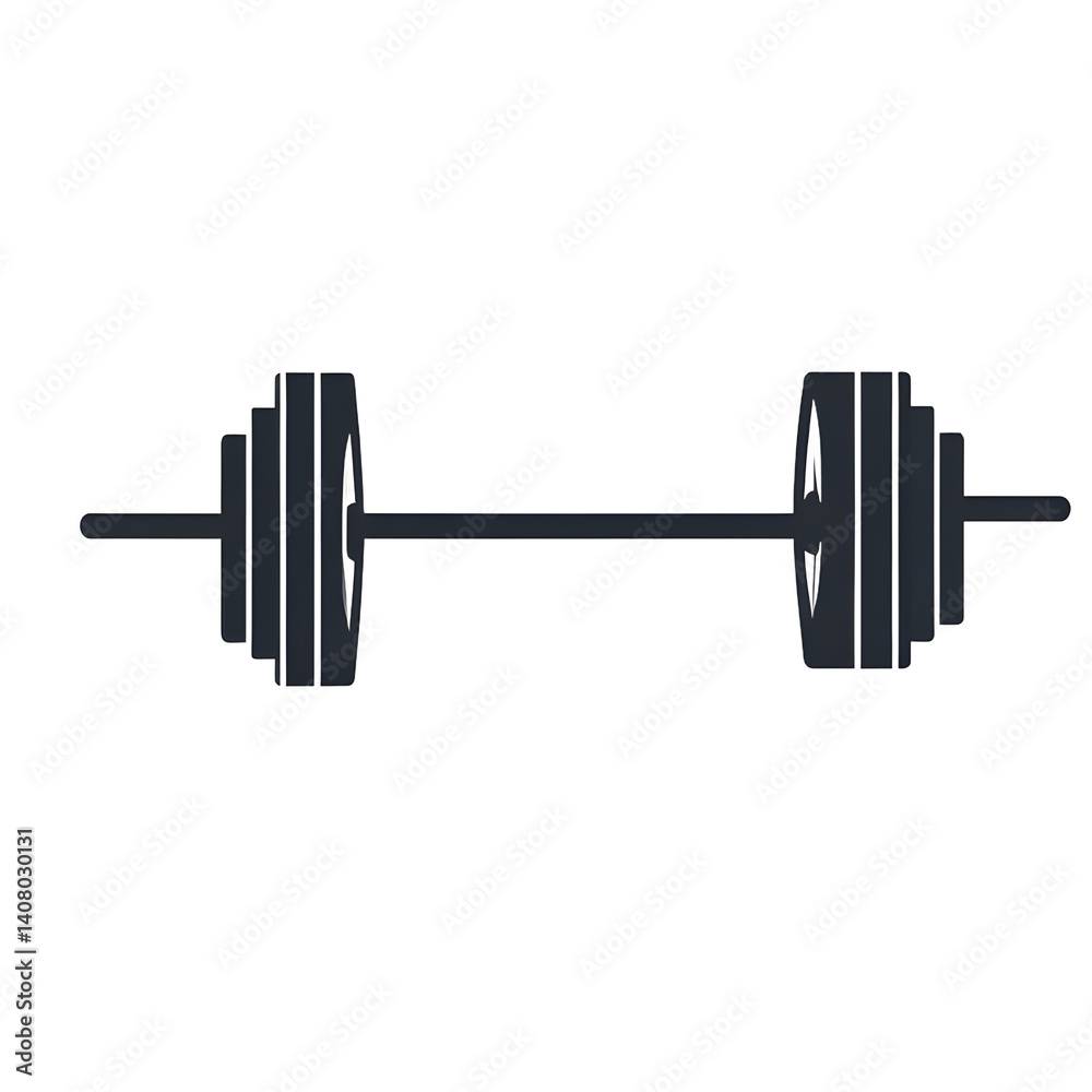 Poster modern design icon of a barbell symbolising strength, isolated on a empty plain background