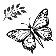 Monarch butterfly silhouettes collection, vector illustration isolated on white background.