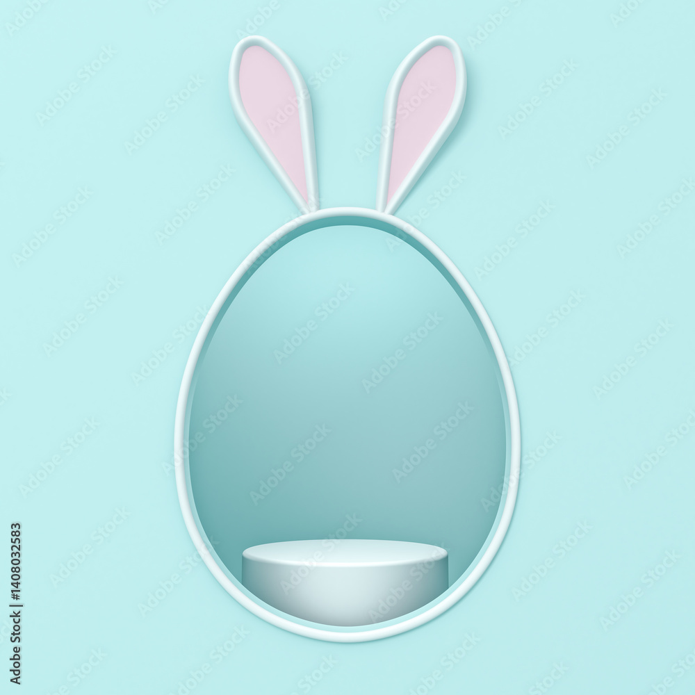 Aufkleber minimal easter day rabbit or bunny product podium isolated on light blue green cyan pastel color wal