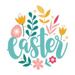 Happy Easter floral card or poster. Easter card with flowers.