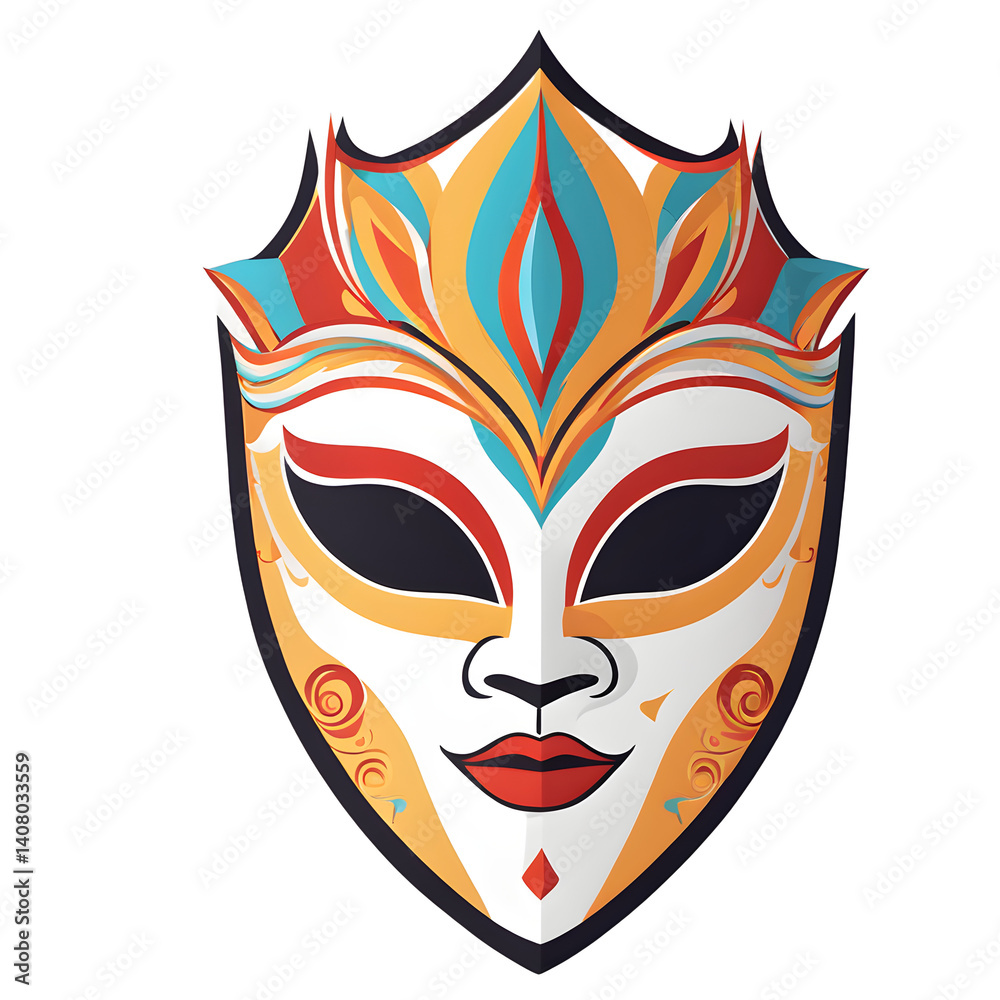 Poster modern design icon of a carnival mask symbolizing festivals & traditions isolated on a empty plain b