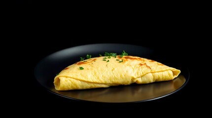 Fluffy Golden Omelet with Herbs &ndash; Studio Shot on Black Background