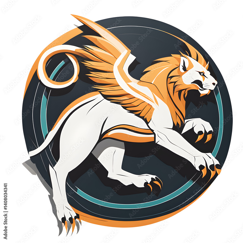 Poster modern design icon of a chimera symbolising hybrid mythological creatures isolated on a empty plain 
