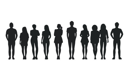 Diverse Group People Silhouette Vector White Background