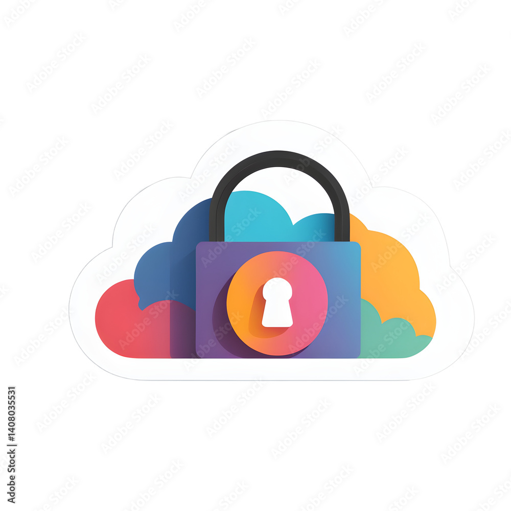 Poster Modern design icon of a cloud with lock symbolising cloud security, isolated on a empty plain background