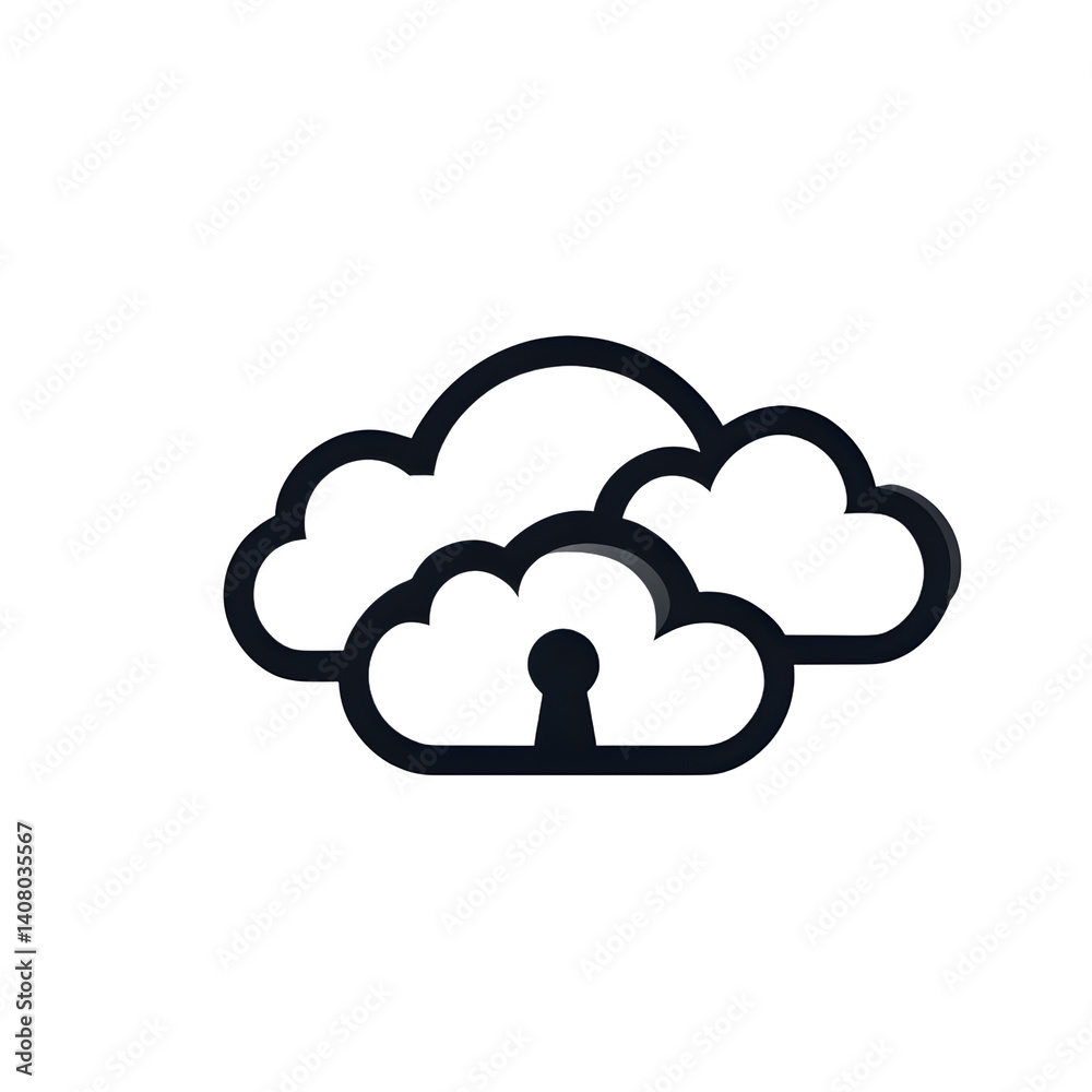 Poster Modern design icon of a cloud with lock symbolising cloud security, isolated on a empty plain background