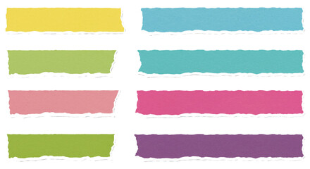 Colorful torn paper strips design elements perfect for scrapbook notes and DIY projects with pastel