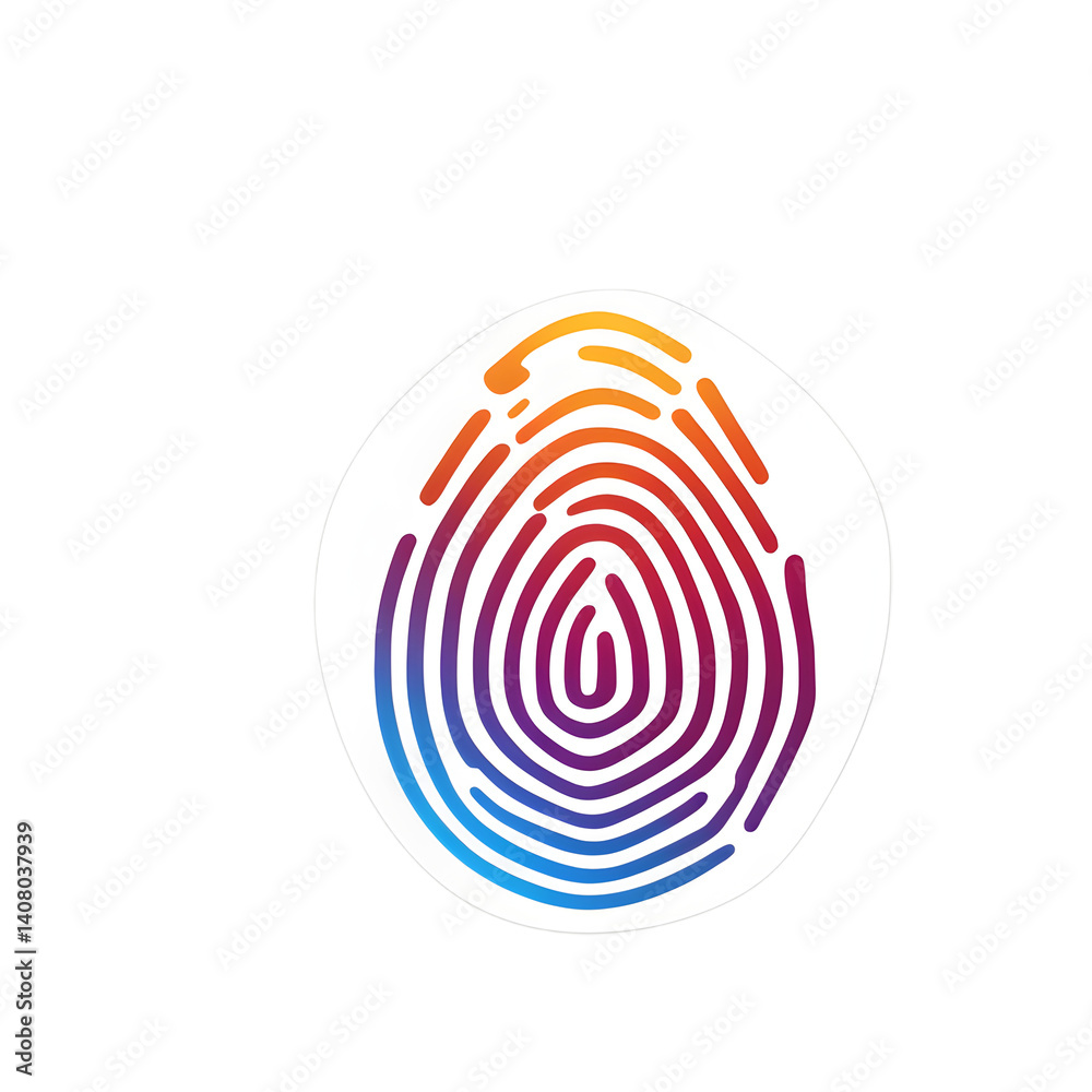 Poster Modern design icon of a fingerprint with shield symbolising biometric security, isolated on a empty plain background