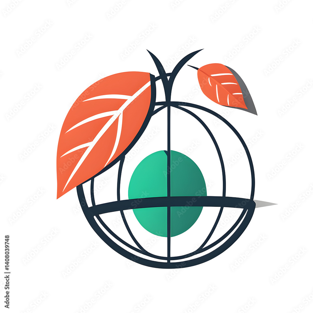 Poster Modern design icon of a globe with a leaf symbolising global ecology isolated on a empty plain background