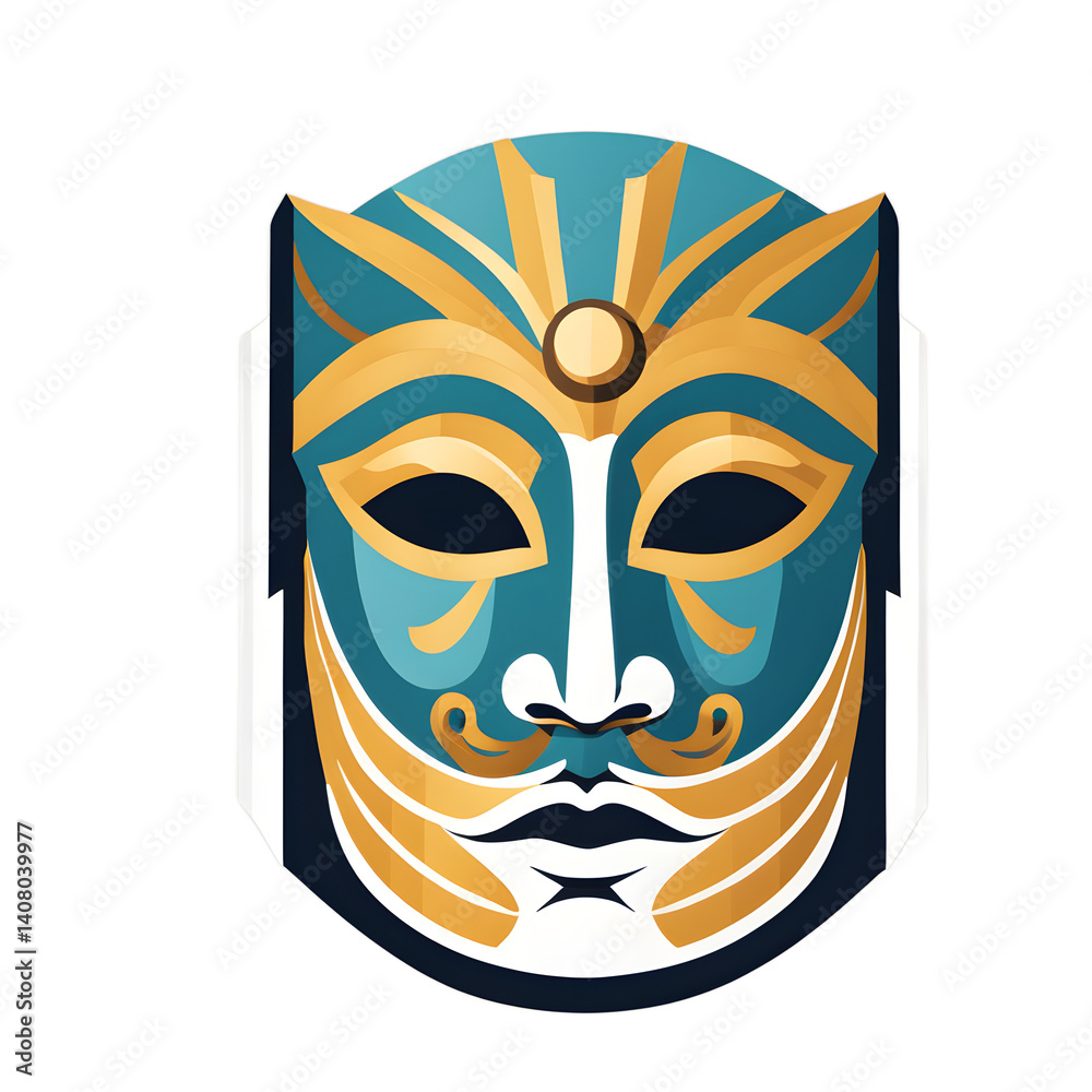 Poster modern design icon of a greco-roman theater mask symbolising classical art isolated on a empty plain
