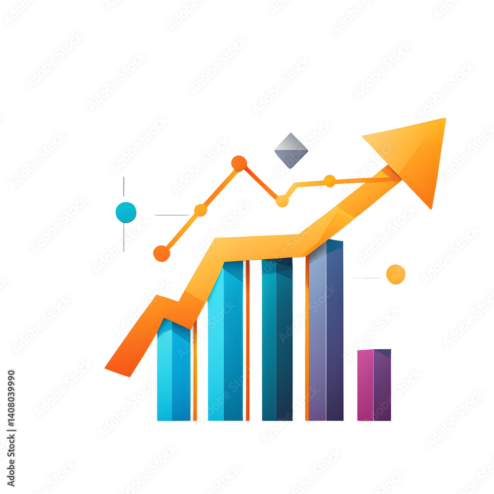 Poster modern design icon of a graph with arrow up symbolising growth, isolated on a empty plain background