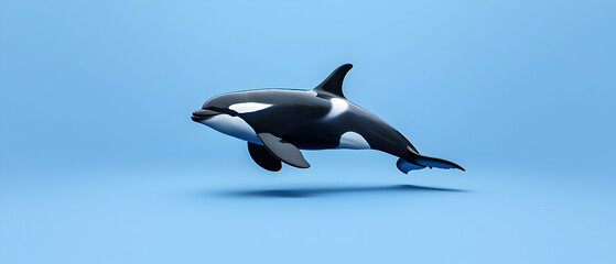 Fototapeta premium Pixelated Orca Whale Against Blue Backdrop Digital Art 3D Render