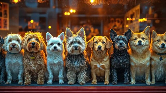Adorable Dogs Posing in a Row at a Shop Window