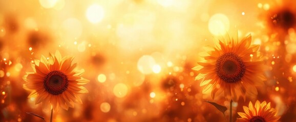 Fototapeta premium Sunflowers in Autumn Bokeh with Warm Golden Light