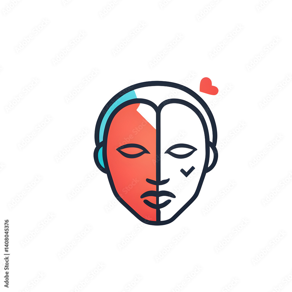 Poster modern design icon of a mind and heart symbolising mental health, isolated on a empty plain backgrou