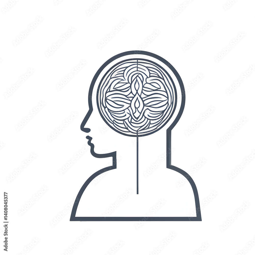 Poster modern design icon of a mindful head symbolising mental clarity, isolated on a empty plain backgroun