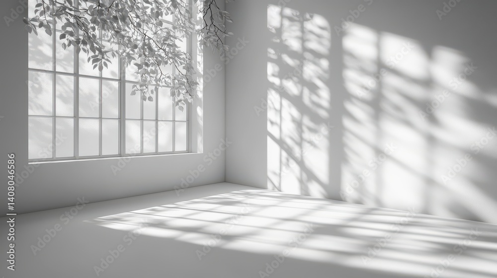 Poster realistic,minimalist blurred natural light windows shadow overlay on wall paper texture abstract bac