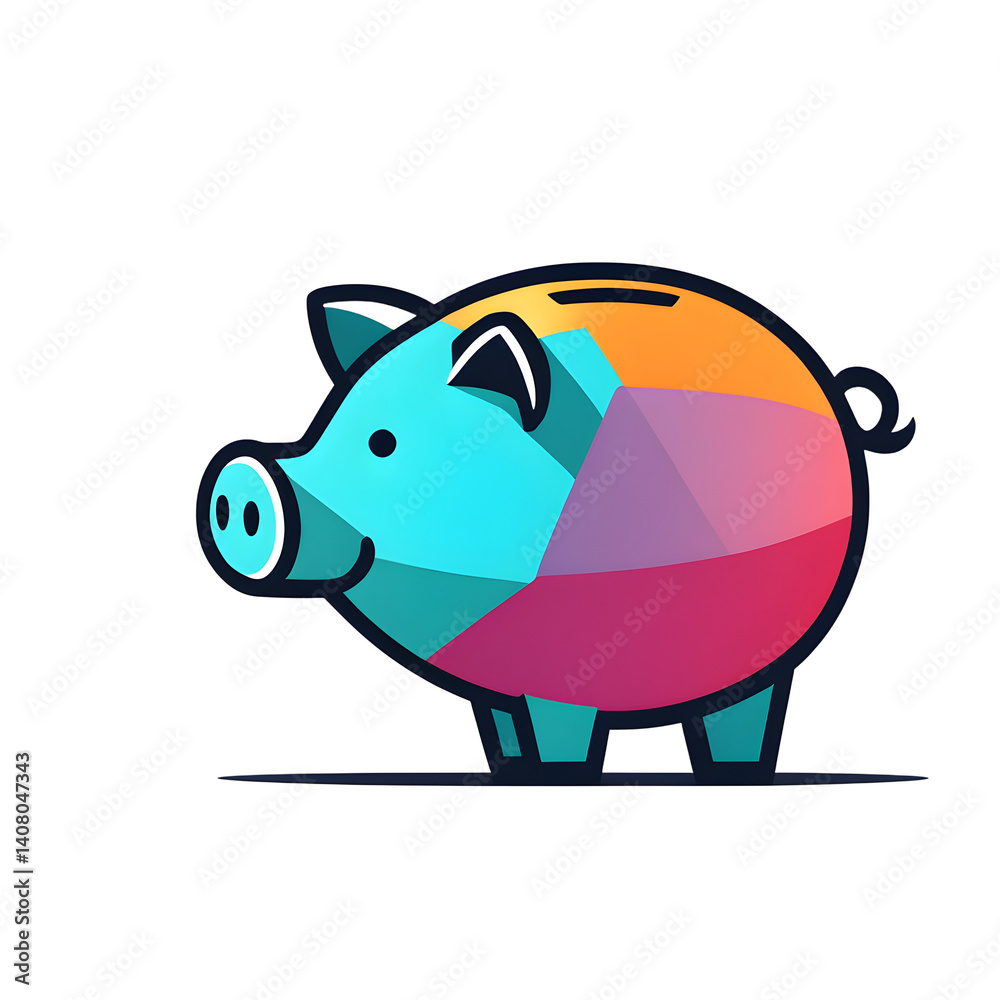 Poster modern design icon of a piggy bank symbolising savings, isolated on a empty plain background