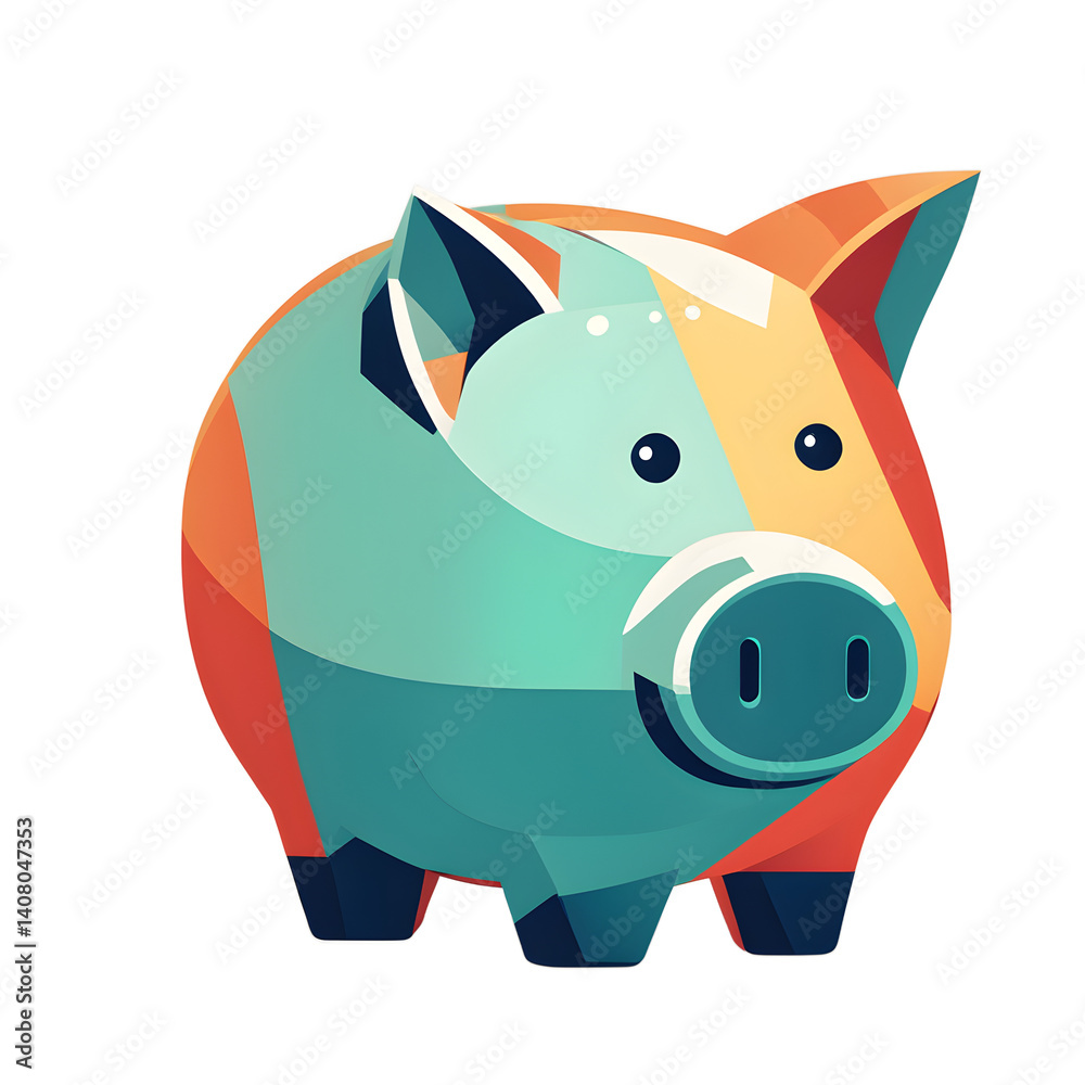 Poster modern design icon of a piggy bank symbolising savings, isolated on a empty plain background
