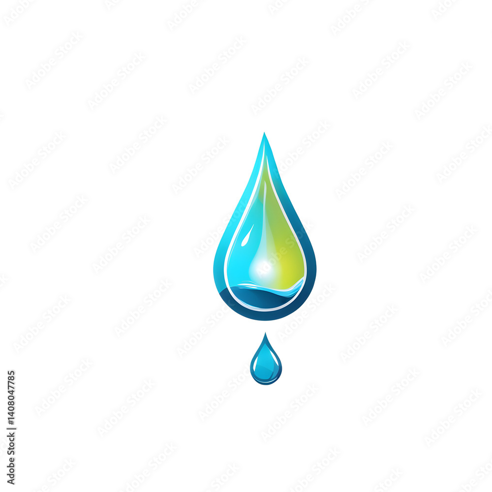 Poster modern design icon of a water drop symbolising sustainable energy, isolated on a empty plain backgro
