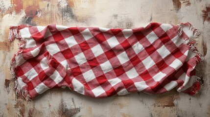 Fototapeta premium red,white checkered tablecloth top view table cloth texture background red gingham pattern fabri
