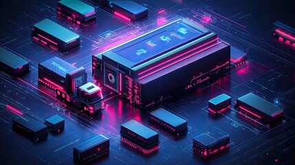 Intelligent warehouse management system with innovative technology Future concept of supply chain and logistics network.