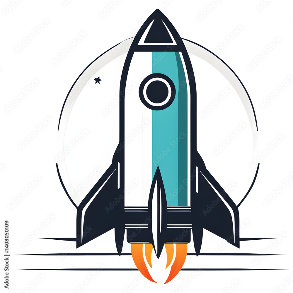 Poster Modern design icon of a rocket symbolising innovation, isolated on a empty plain background