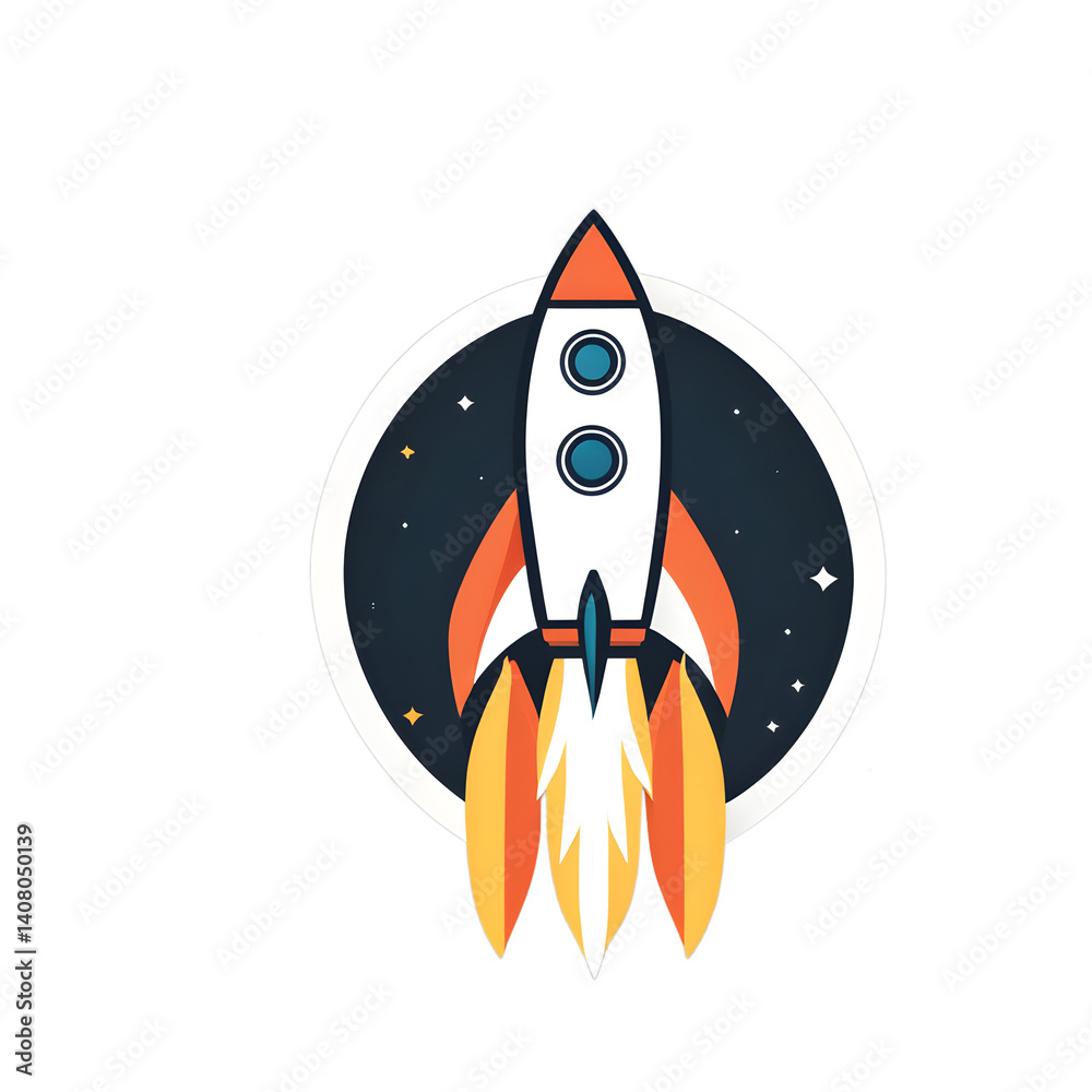 Poster Modern design icon of a rocket symbolising innovation, isolated on a empty plain background