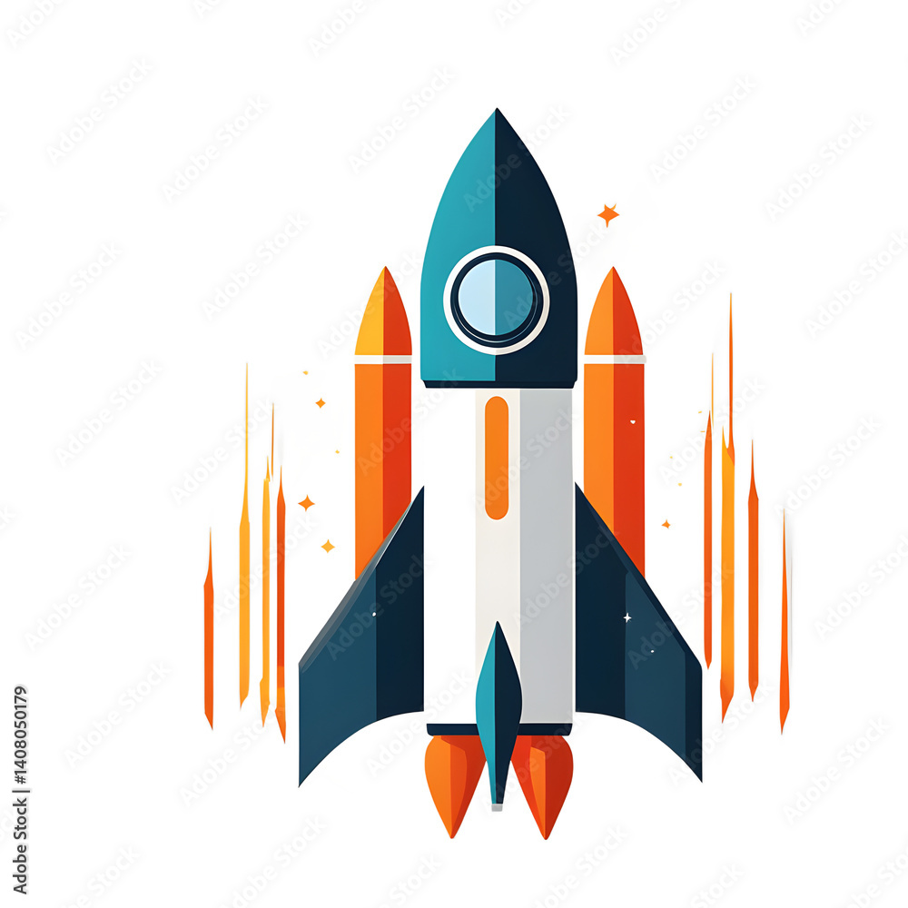 Poster Modern design icon of a rocket symbolising innovation, isolated on a empty plain background