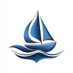 Sailing boat logo design featuring blue colors and dynamic waves in modern style