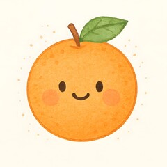 A smiling orange with animated eyes, watercolor style on a white background. Fun and cute illustration for kids' projects, creative designs, stickers, and playful fruit themes.